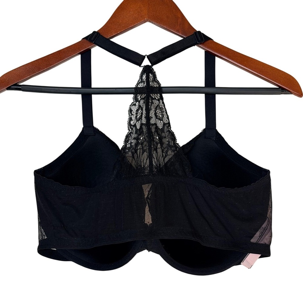 Victoria's Secret Bra Womens 40DD Lined Demi Black Lace Racerback EUC